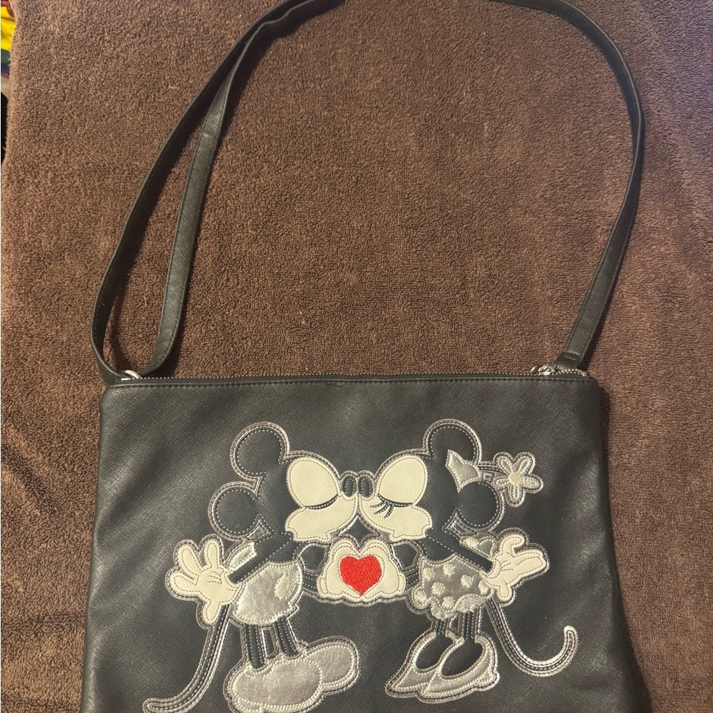 Disney Black Shoulder Bag with Mickey and Minnie Design